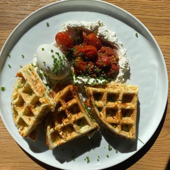 Lele Cake - Gruyere Waffles with Sundried Tomatoes and Soft Egg - Coffee & Tea Near Me - Los Gatos, California