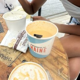Clam chowder and lobster bisque.