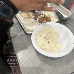 Steak,rice,fries,pico de gallo, and cheese