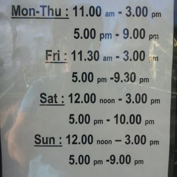 Thai Kitchen - The hours. Sometimes they have a day where they might have different hours but these are the norm - Thai Near Me - Simi Valley, California