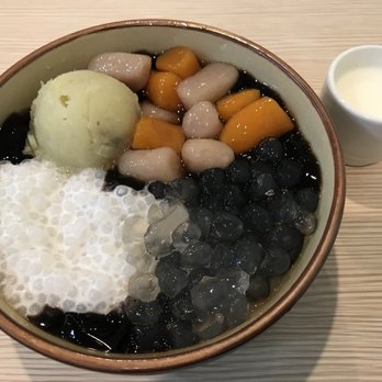UC Dessert - coconut sago + sweet potato mud + taro balls + grass jelly + white pearls. Coconut milk served on the side. - Desserts Near Me - Oakland, California UC Dessert - coconut sago + sweet potato mud + taro balls + grass jelly + white pearls. Coconut milk served on the side. - Desserts Near Me - Oakland, California