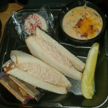Chicken Salad Chick - Dixie Chick salad on white with loaded baked potato soup. - Southern Near Me - Mechanicsville, Virginia Chicken Salad Chick - Dixie Chick salad on white with loaded baked potato soup. - Southern Near Me - Mechanicsville, Virginia