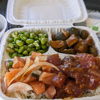 The Hibachi - Poke Plate with salmon and tuna with oyster sauce, edamame and cucumbers - Seafood Markets Near Me - Kailua, Hawaii The Hibachi - Poke Plate with salmon and tuna with oyster sauce, edamame and cucumbers - Seafood Markets Near Me - Kailua, Hawaii