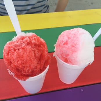 Pelican's SnoBalls - Strawberry and Pina Colada (left) & Passion fruit and Pina Colada (right) - Ice Cream & Frozen Yogurt Near Me - Durham, North Carolina Pelican's SnoBalls - Strawberry and Pina Colada (left) & Passion fruit and Pina Colada (right) - Ice Cream & Frozen Yogurt Near Me - Durham, North Carolina