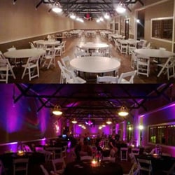 Before and after picture of a venue, without and with up-lighting. This location is in Washington, named Hidden Meadows.