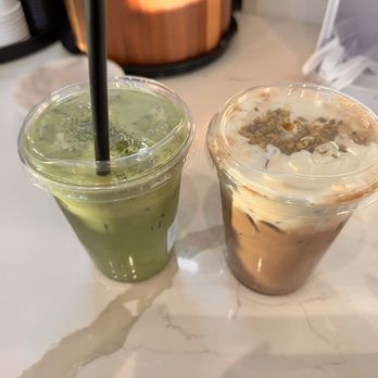 Auria Coffee - Double matcha latte and pistachio mocha - Desserts Near Me - Buena Park, California