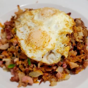 Emily's Pancake House - Emily's Garbage Plate with eggs over easy - Breakfast & Brunch Near Me - Beach Park, Illinois Emily's Pancake House - Emily's Garbage Plate with eggs over easy - Breakfast & Brunch Near Me - Beach Park, Illinois
