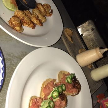 Chuchito Pérez - Deep fried shrimp wrapped in potato strings and tuna tostada - Mexican Near Me - Cancún, ROO Chuchito Pérez - Deep fried shrimp wrapped in potato strings and tuna tostada - Mexican Near Me - Cancún, ROO