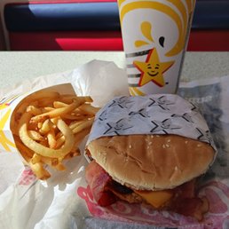 a hamburger and fries