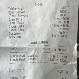 The total should be $27.93. As you can see, we were charged $29.05.