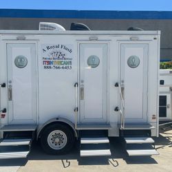 3 station restroom trailer, Solar Power AC, Heat and running water.