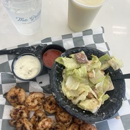 caesar salad, shrimp, pina colada caesar salad, shrimp, pina colada