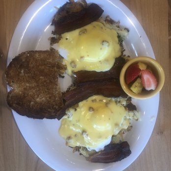 Skillets Restaurant - Sunrise Benedict on parmesan bacon potato pancake, whole wheat toast - Breakfast & Brunch Near Me - Delray Beach, Florida