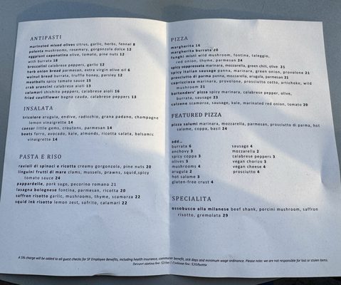 Menu photo 3 Beretta Valencia San Francisco, CA