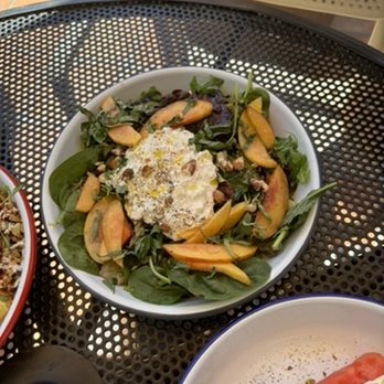 The Nest - Nectarine and burrata salad. - Waffles Near Me - Ojai, California The Nest - Nectarine and burrata salad. - Waffles Near Me - Ojai, California