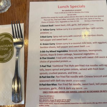 Khaosan Thai - Lunch menu special - Thai Near Me - San Jose, California