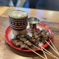 Kwan Kitchen - Mooping (pork skewers) and a side of sticky rice