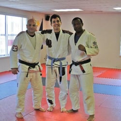 Victory Brazilian Jiu-Jitsu Academy - Prof. Victor McLeod on the right, Ben in the middle, Prof. Maguilla Marques da Silva on the left.