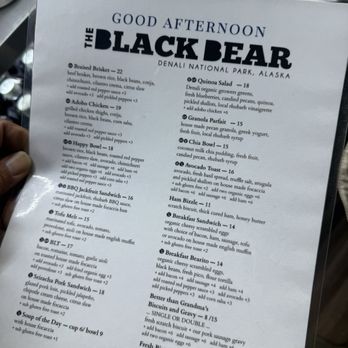 The Black Bear - Lunch menu - Coffee & Tea Near Me - Denali National Park, Alaska The Black Bear - Lunch menu - Coffee & Tea Near Me - Denali National Park, Alaska