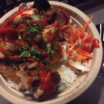 The Coconut Truck - Chicken bowl.  Super small for $10!  Nail polish for scale.  90 percent rice.  One forkful of slaw and no shallots.  Disappointing. - Food Trucks Near Me