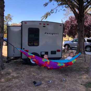 Monterey Pines RV Park - Travel hammock between trees at Spot 15. - RV Parks Near Me - Monterey, California Monterey Pines RV Park - Travel hammock between trees at Spot 15. - RV Parks Near Me - Monterey, California