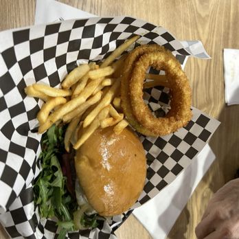 Uptown Burger - Chimichurri burger with frings (half French fries half onion rings) - Burgers Near Me - Fullerton, California