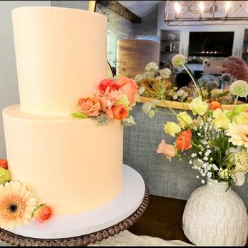 Once In A Blue Moon Bakery & Cafe - Delicious peach colored baby shower cake! - Bakeries Near Me - Cary, North Carolina