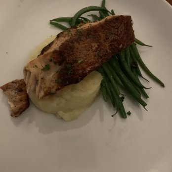 The Beachcomber - Salmo Crab Stuffed Wild Scottish Salmon with mashed potatoes and green beans - Seafood Near Me - Newport Beach, California