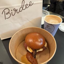 Bacon egg and cheese. Mocha.