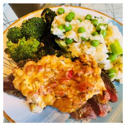 Green Chef - Green Chef.  Ranch Steaks.  Creamy Red Pepper Sauce.  Parmesan Rice.  Roasted Broccoli.