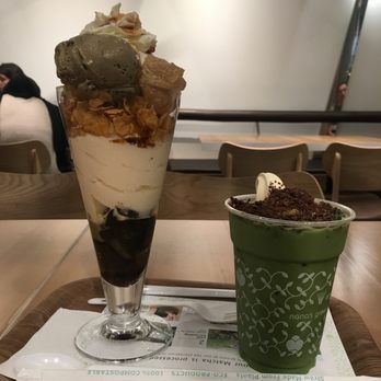 Nana's Green Tea - Hojicha Parfait and Matcha Soft Serve Latte w/Chocolate - Desserts Near Me - Bellevue, Washington