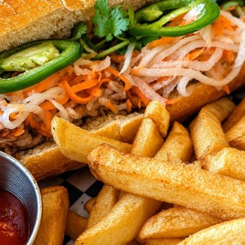 Cloud Cafe - Banh mi with fries close up - Vietnamese Near Me - Seattle, Washington
