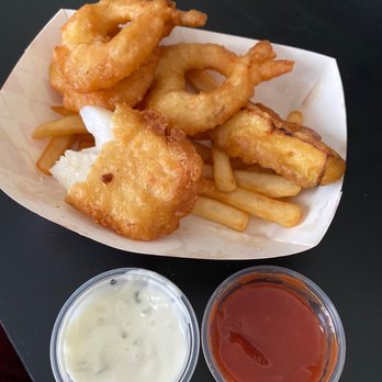 Pier 1 Fish N Chips - Double Catch 3 medium shrimp, 1 piece of fish, 2 zucchini and fries. - Fish & Chips Near Me - Montebello, California