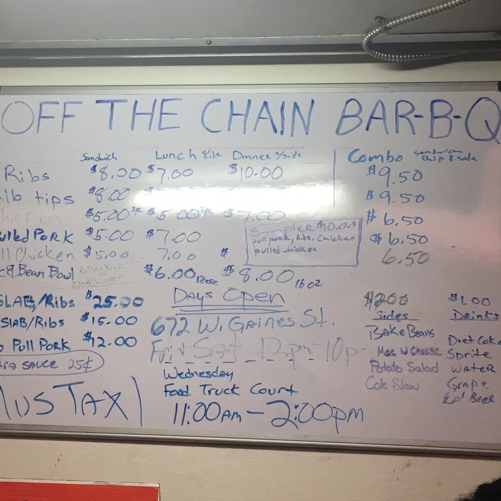 Off the Chain BAR-B-Q - Thorough, yet affordable menu - Food Trucks Near Me - Tallahassee, Florida Off the Chain BAR-B-Q - Thorough, yet affordable menu - Food Trucks Near Me - Tallahassee, Florida