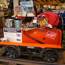 Duluth Trading Company - Front entry Christmas display on an old railroad cart - cool!
