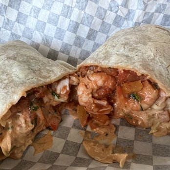 Taco Azul - Shrimp Burrito. Added chipotle sauce. Muy delicioso! - Tacos Near Me - El Cajon, California