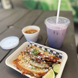 Barya Kitchen - Quesabirria tacos // Ube black sesame horchata