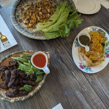 Laos In Town - crispy rice salad (top), moo ke min (right), seen hang (bottom left) - Laotian Near Me - Washington, DC, District of Columbia Laos In Town - crispy rice salad (top), moo ke min (right), seen hang (bottom left) - Laotian Near Me - Washington, DC, District of Columbia