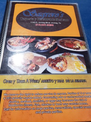 Menu photo 5 Sagrero's Mexican Restaurant Irving, TX