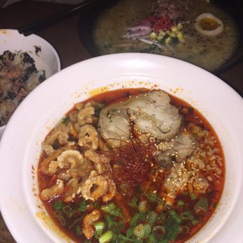Strings Ramen Shop - Hell Ramen Level 1. Ground pork,crispy pork skin. Add pork loin $2.95 - Ramen Near Me - Chicago, Illinois Strings Ramen Shop - Hell Ramen Level 1. Ground pork,crispy pork skin. Add pork loin $2.95 - Ramen Near Me - Chicago, Illinois