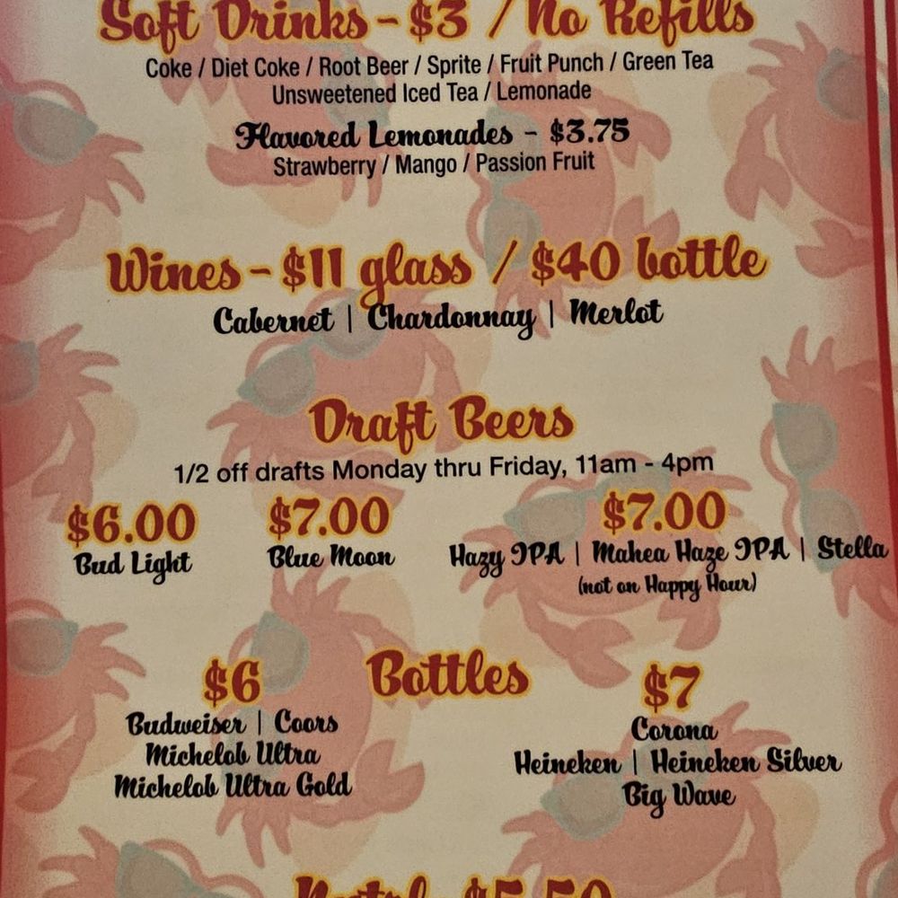 Da Crawfish and Crabshack - Beverage menu - as of April 2026 - Seafood Near Me - Kapolei, Hawaii