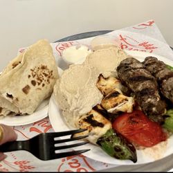 Furnsaj Bakery & Restaurant - Combination of Beef & Chicken and veggies and Baba ghanoush and Hummus