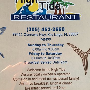 High Tide Restaurant - New Menu - Seafood Near Me - Key Largo, Florida