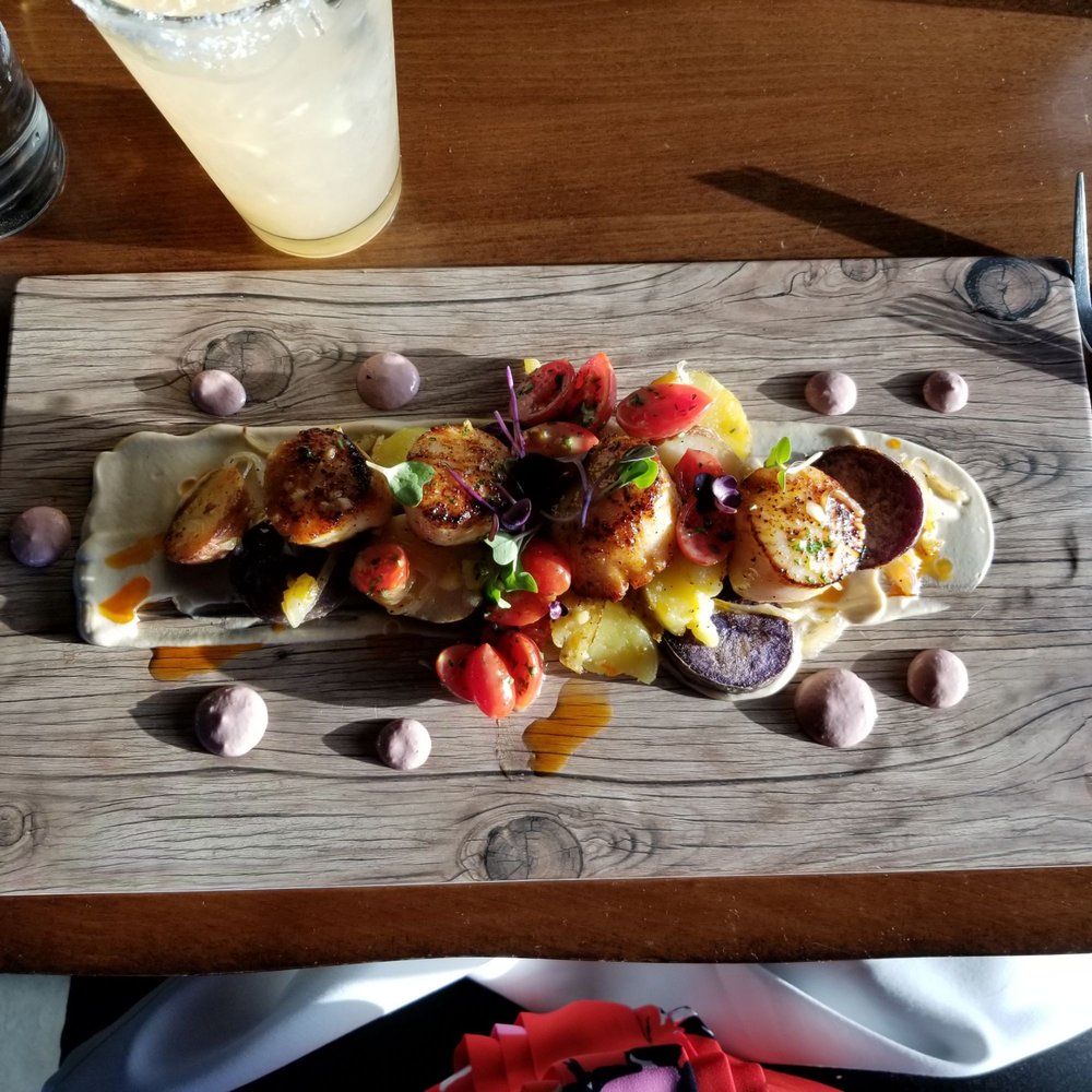 Proof - Scallops over potatoes and sauteed onions topped with marinated cherry tomatoes on a tasty variety of sauces. Soooo good. @proofgastropub - New American Near Me - Kennewick, Washington Proof - Scallops over potatoes and sauteed onions topped with marinated cherry tomatoes on a tasty variety of sauces. Soooo good. @proofgastropub - New American Near Me - Kennewick, Washington