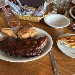 Fried Chicken and Barbecued Baby Back Pork Ribs with Double baked potato side