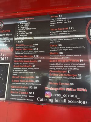 Menu photo 2 Tacos Corona Clovis, CA
