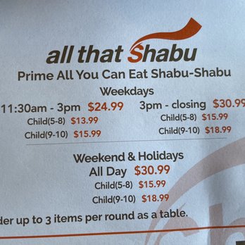 All That Shabu - Menu pricing as of 8/28/22 - Buffets Near Me - Alhambra, California All That Shabu - Menu pricing as of 8/28/22 - Buffets Near Me - Alhambra, California