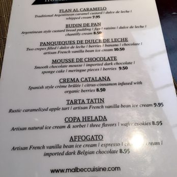 Bodega Malbec - Dessert menu, I'll be back! - Argentine Near Me - Toluca Lake, California