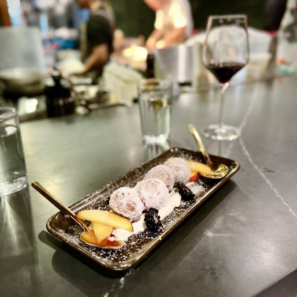 Barley and Boar - Donut holes over a bed of creme fraiche with sliced peaches and black berries. - Pubs Near Me - Atascadero, California Barley and Boar - Donut holes over a bed of creme fraiche with sliced peaches and black berries. - Pubs Near Me - Atascadero, California