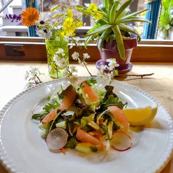 Lasagna Today - ''Seasonal Mix Greens Salad'' made with radish, cucumber, mix greens, grapefruit segments, shredded carrot & homemade Sauerkraut - Food Delivery Services Near Me - San Anselmo, California